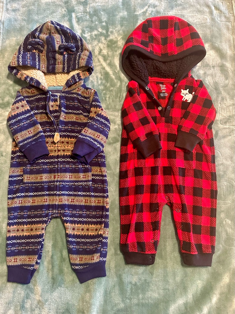 Carters Sherpa Lined Hooded One Piece Jumpsuit - 3 months